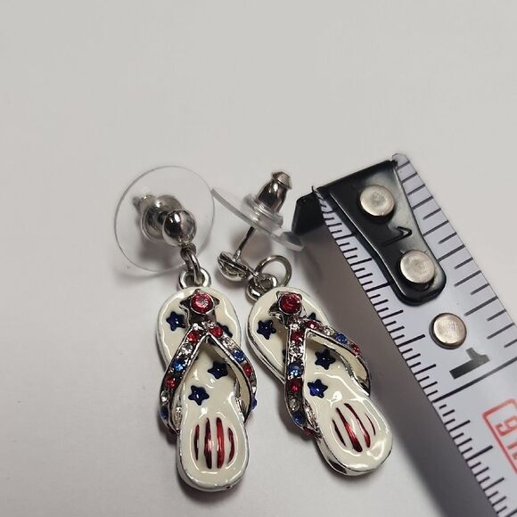 Red White and Blue Flip Flop Earrings - Picture 3 of 4